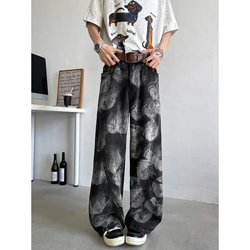 Riolio Straight Loose Fit Printed Streetwear Jeans Unisex Urban Fashion Trendy Casual Denim Pants mens Hip Hop Oversized Comfort